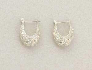 Sterling Silver Shiny Swirl Design Hoop Earrings 7/8" Hoops